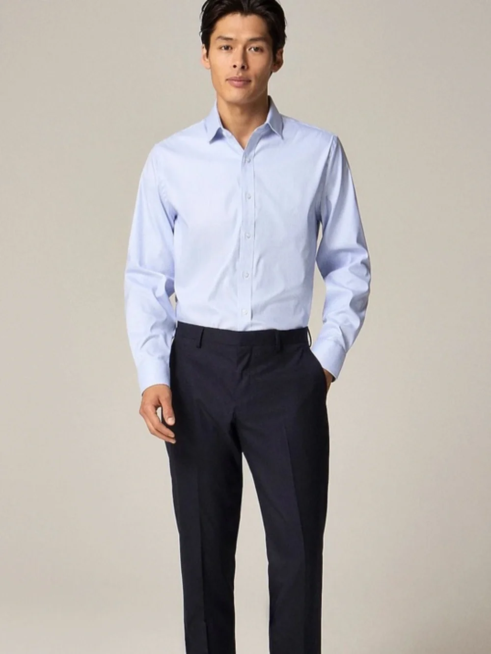 J crew micro check blue Slim Bowery performance stretch shirt spread collar